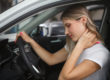Woman having neck pain