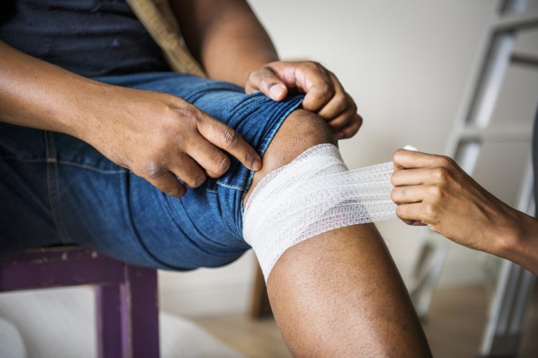Bandaged knee after an injury